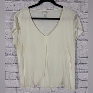 Sundance Ivory Washable Silk Front V-Neck Dolman Short Sleeve Top Blouse Size XL
